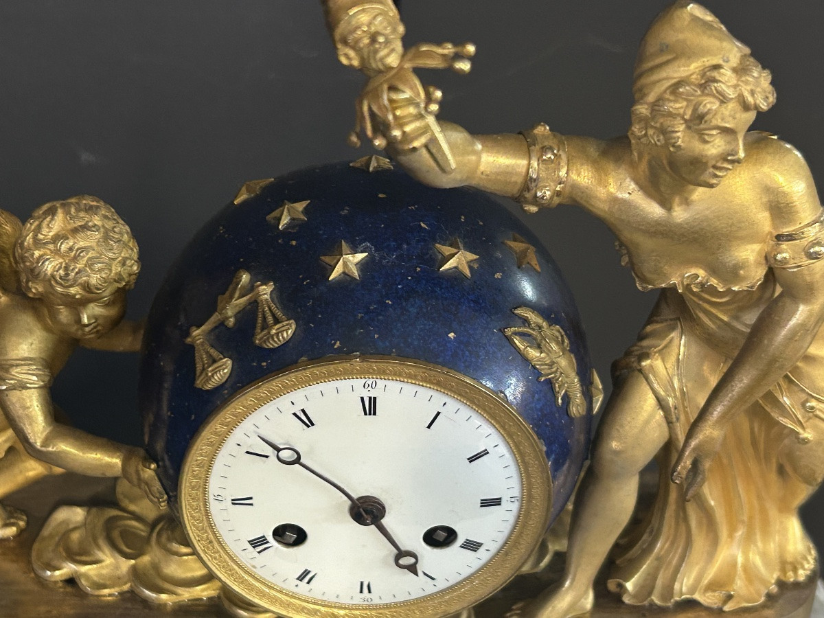 Rare pendule allégorique d’époque Empire l’amour qui déplace les cieux - bronze doré vers 1810-photo-4