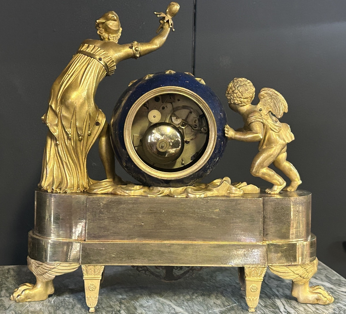 Rare pendule allégorique d’époque Empire l’amour qui déplace les cieux - bronze doré vers 1810-photo-5