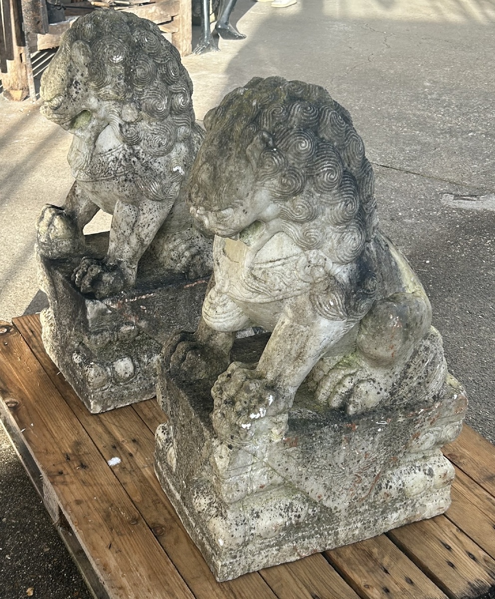 Pair Of Marble Foo Dogs, China, 19th Century - Chinese Foo Dogs -photo-3