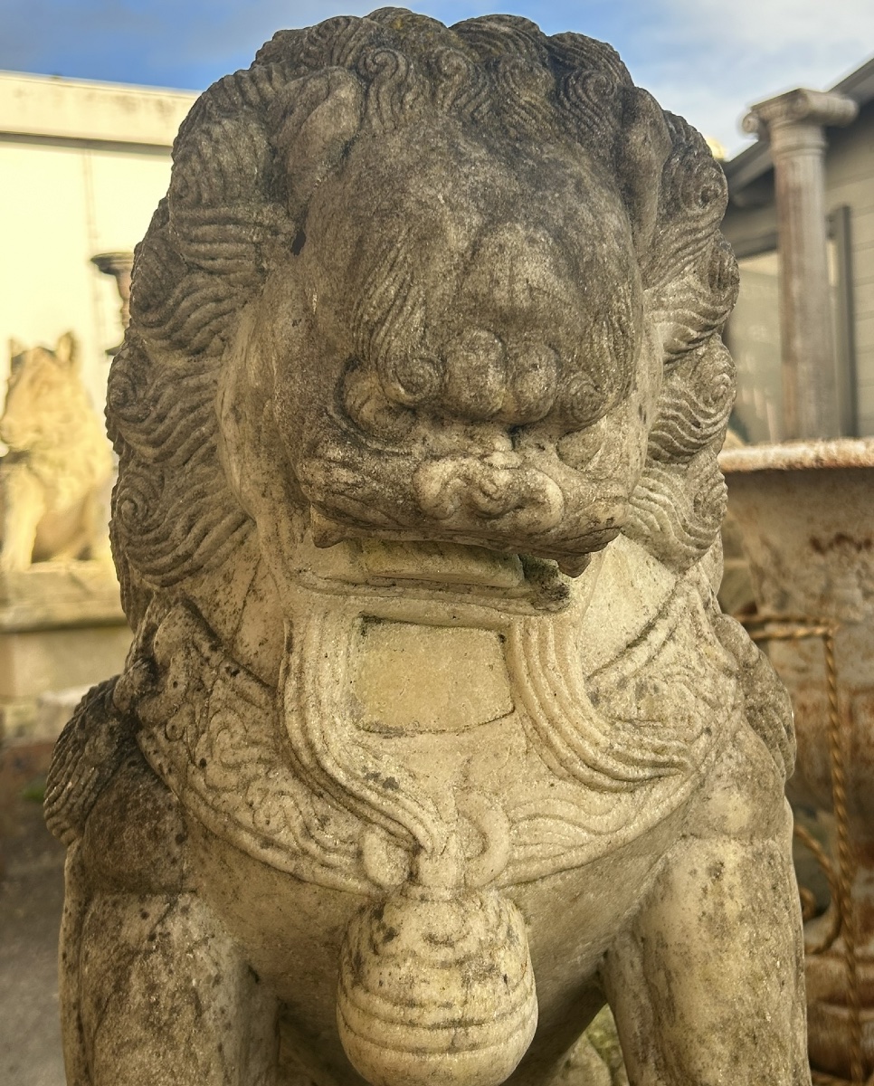 Pair Of Marble Foo Dogs, China, 19th Century - Chinese Foo Dogs -photo-4