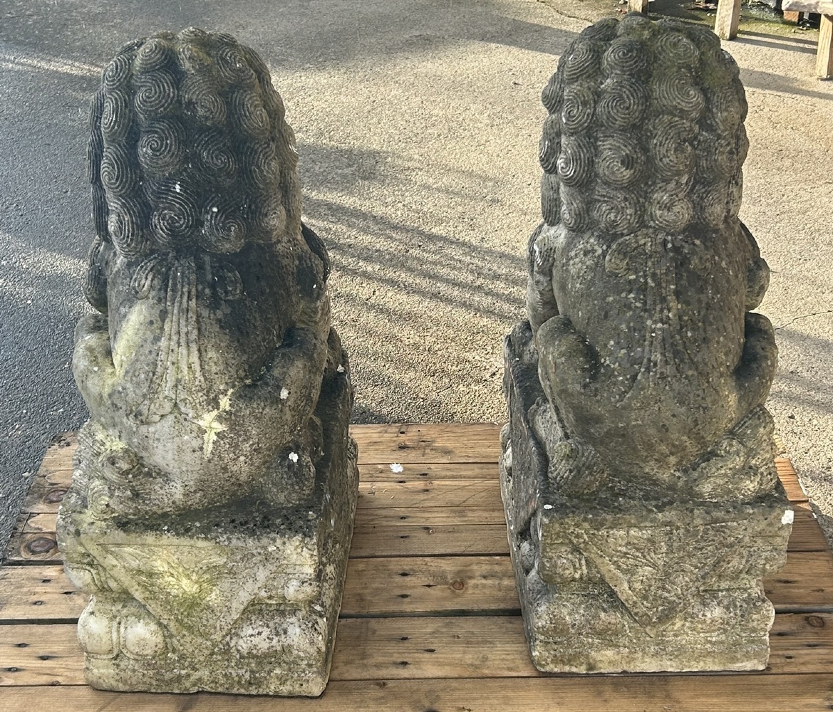 Pair Of Marble Foo Dogs, China, 19th Century - Chinese Foo Dogs -photo-2