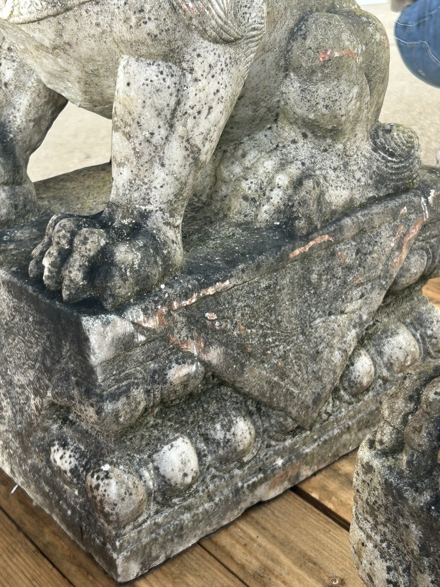 Pair Of Marble Foo Dogs, China, 19th Century - Chinese Foo Dogs -photo-5