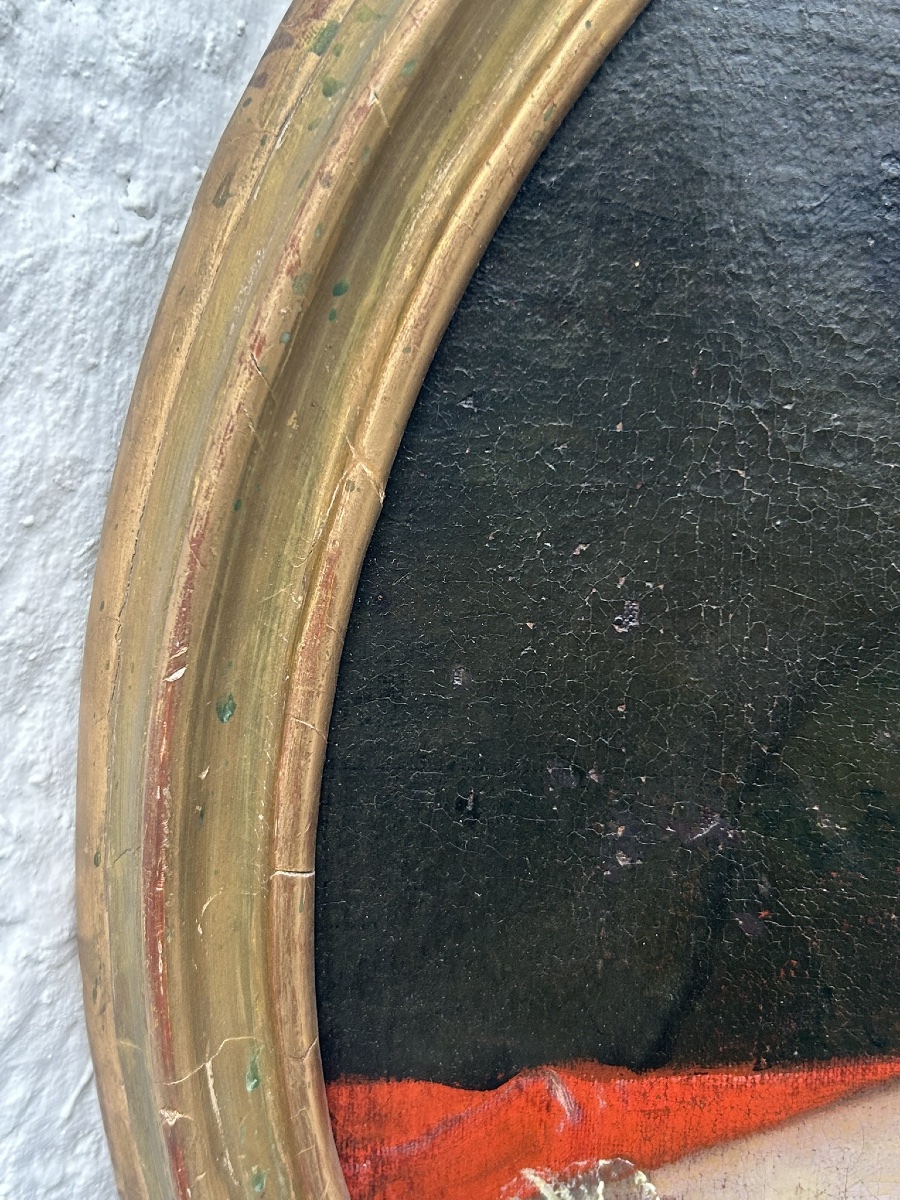 Oval Portrait Of A Woman From The 18th Century, Painting On Canvas Mounted On Cardboard -photo-4