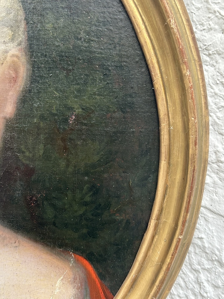 Oval Portrait Of A Woman From The 18th Century, Painting On Canvas Mounted On Cardboard -photo-5