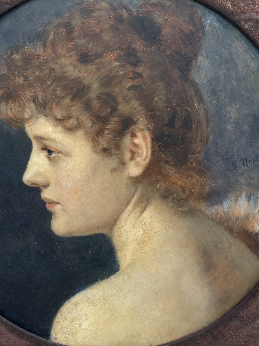 Noster Ludwig (1859-1910) Portrait Of A Woman In Profile, Painting On Wood, Signed And Dated 1892 -photo-4