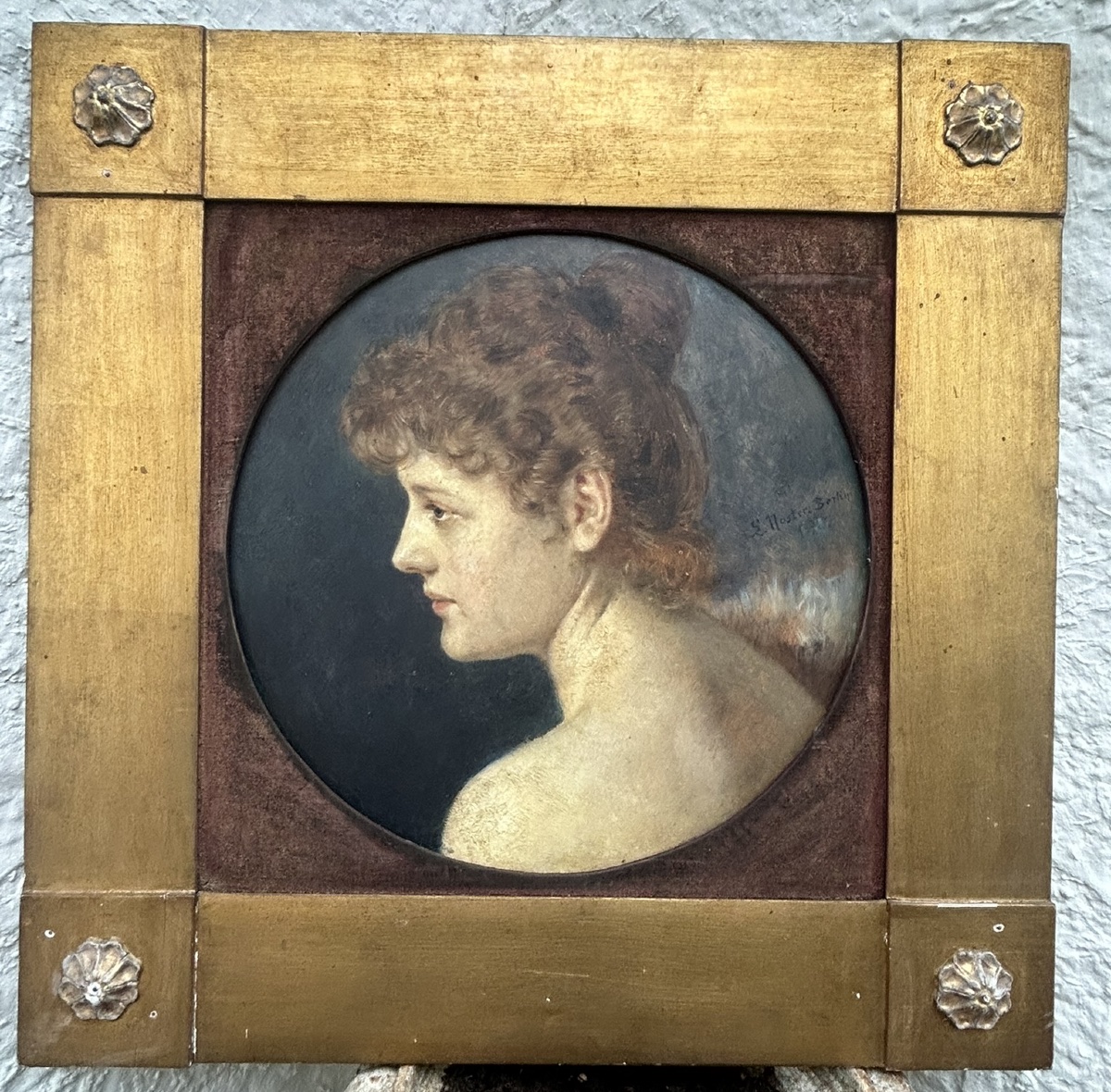 Noster Ludwig (1859-1910) Portrait Of A Woman In Profile, Painting On Wood, Signed And Dated 1892 -photo-2