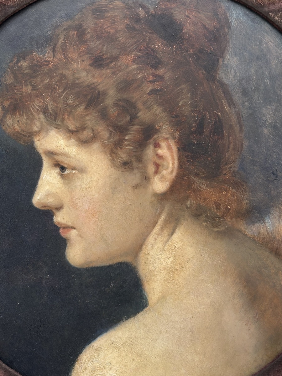 Noster Ludwig (1859-1910) Portrait Of A Woman In Profile, Painting On Wood, Signed And Dated 1892 -photo-4