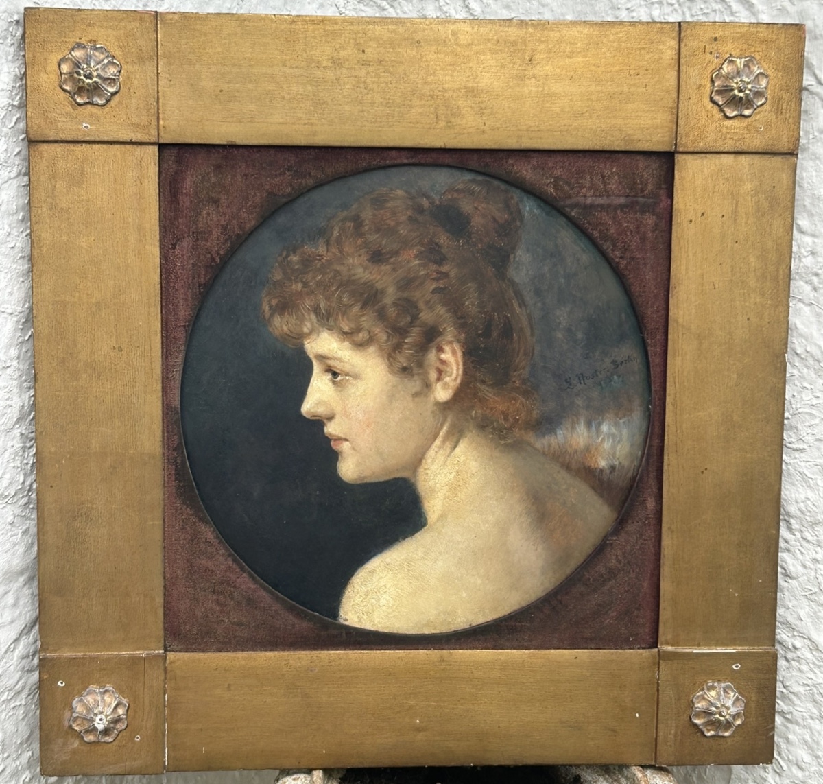 Noster Ludwig (1859-1910) Portrait Of A Woman In Profile, Painting On Wood, Signed And Dated 1892 