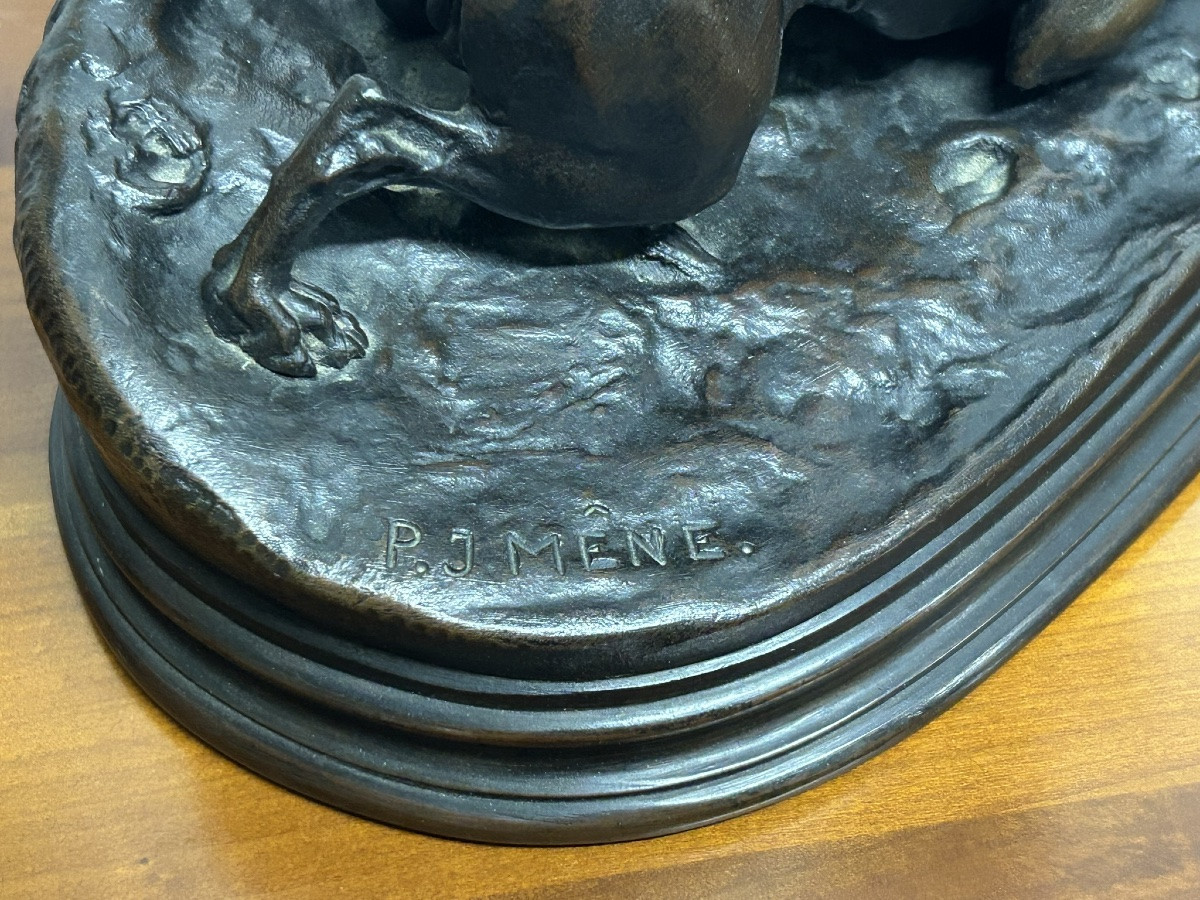 Pierre Jules Mène (1810-1879) chiens au terrier - sculpture en bronze d’époque XIXéme - chasse -photo-4