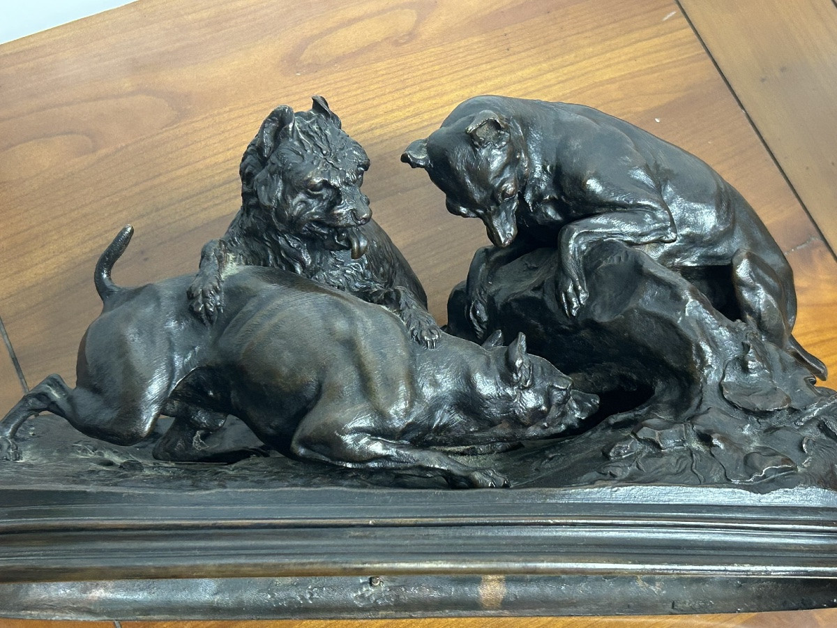 Pierre Jules Mène (1810-1879) chiens au terrier - sculpture en bronze d’époque XIXéme - chasse -photo-6