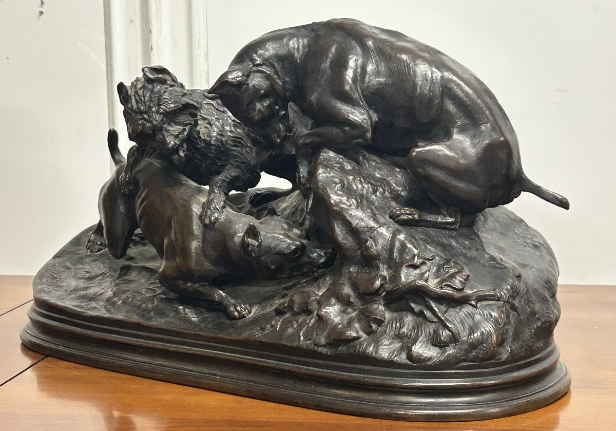 Pierre Jules Mène (1810-1879) chiens au terrier - sculpture en bronze d’époque XIXéme - chasse -photo-7