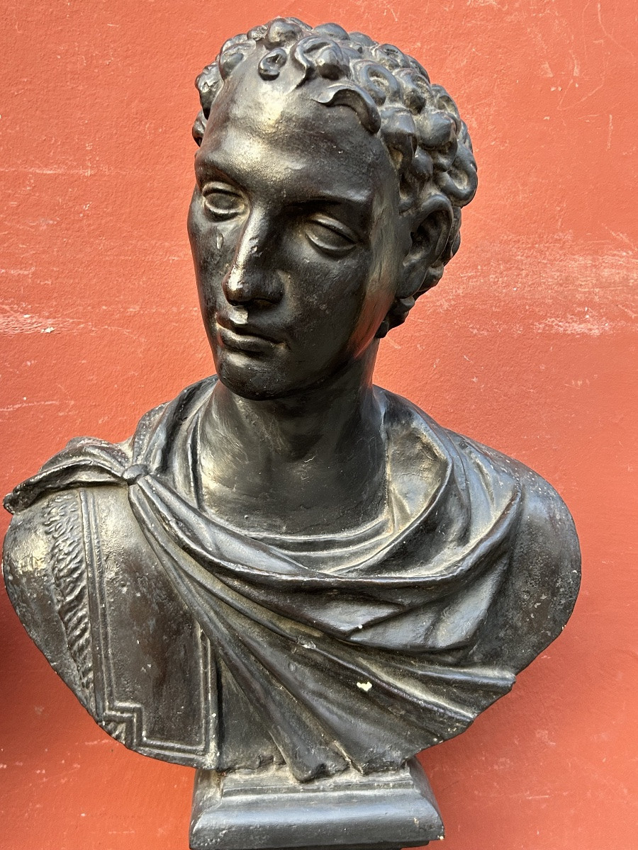 Important Pair Of Antique-style Plaster Busts, 18th Century - Roman Bust, Italy, H 90 Cm-photo-4