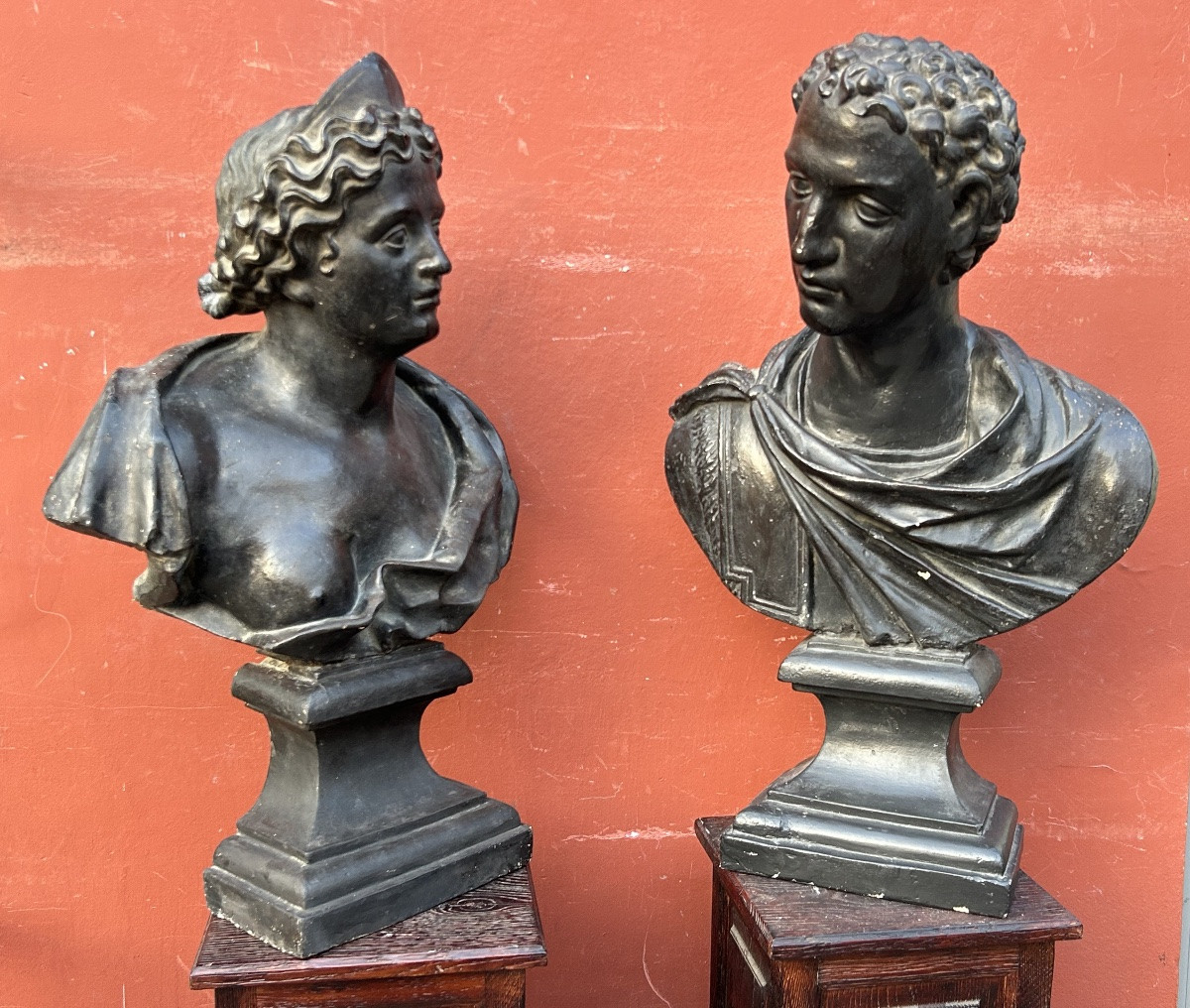 Important Pair Of Antique-style Plaster Busts, 18th Century - Roman Bust, Italy, H 90 Cm-photo-1