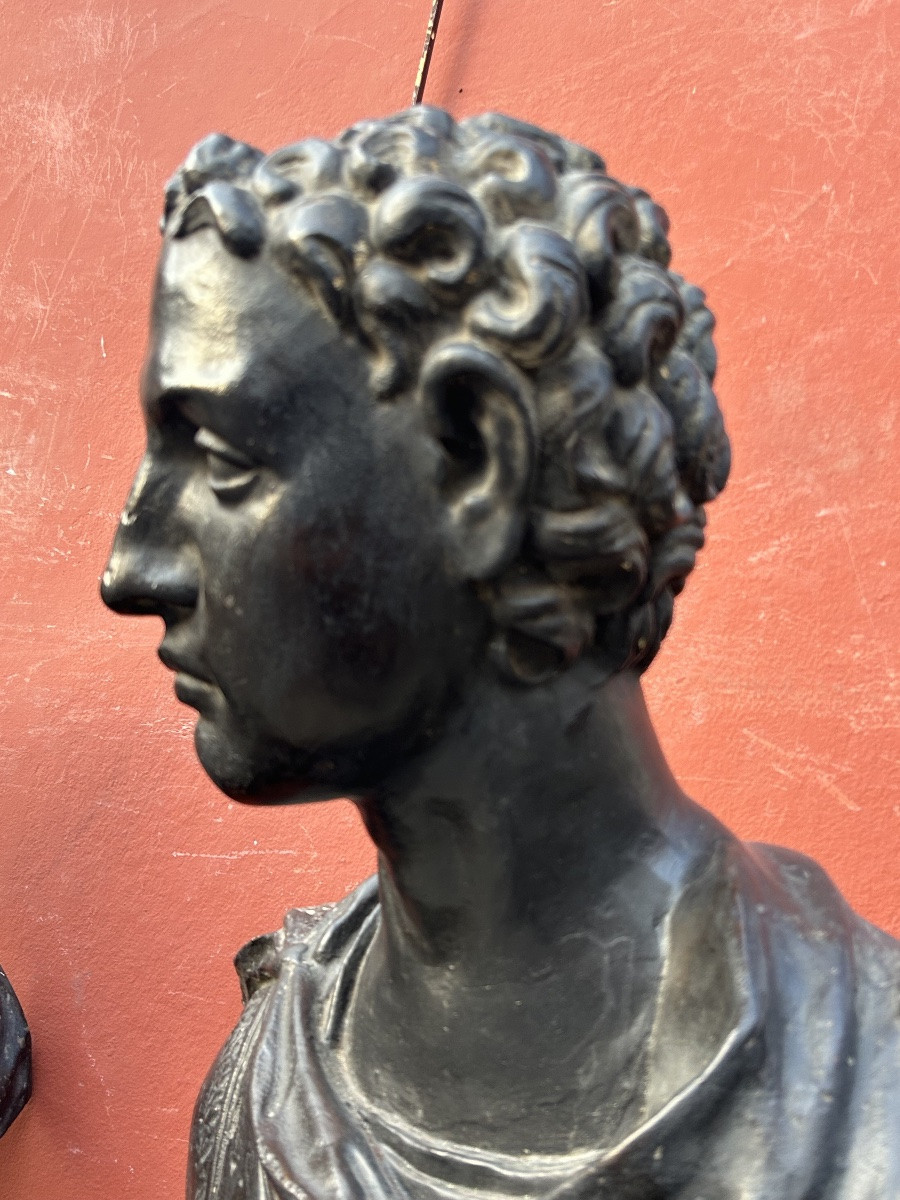 Important Pair Of Antique-style Plaster Busts, 18th Century - Roman Bust, Italy, H 90 Cm-photo-3