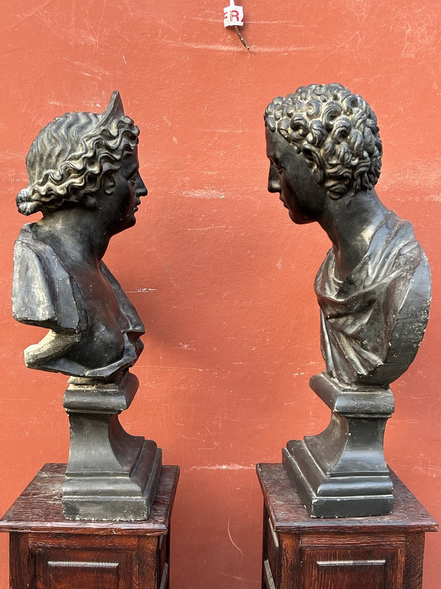 Important Pair Of Antique-style Plaster Busts, 18th Century - Roman Bust, Italy, H 90 Cm-photo-4