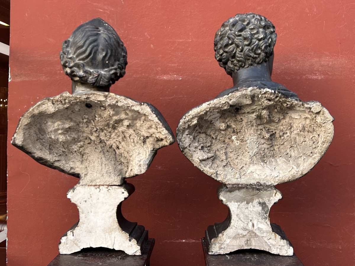 Important Pair Of Antique-style Plaster Busts, 18th Century - Roman Bust, Italy, H 90 Cm-photo-5