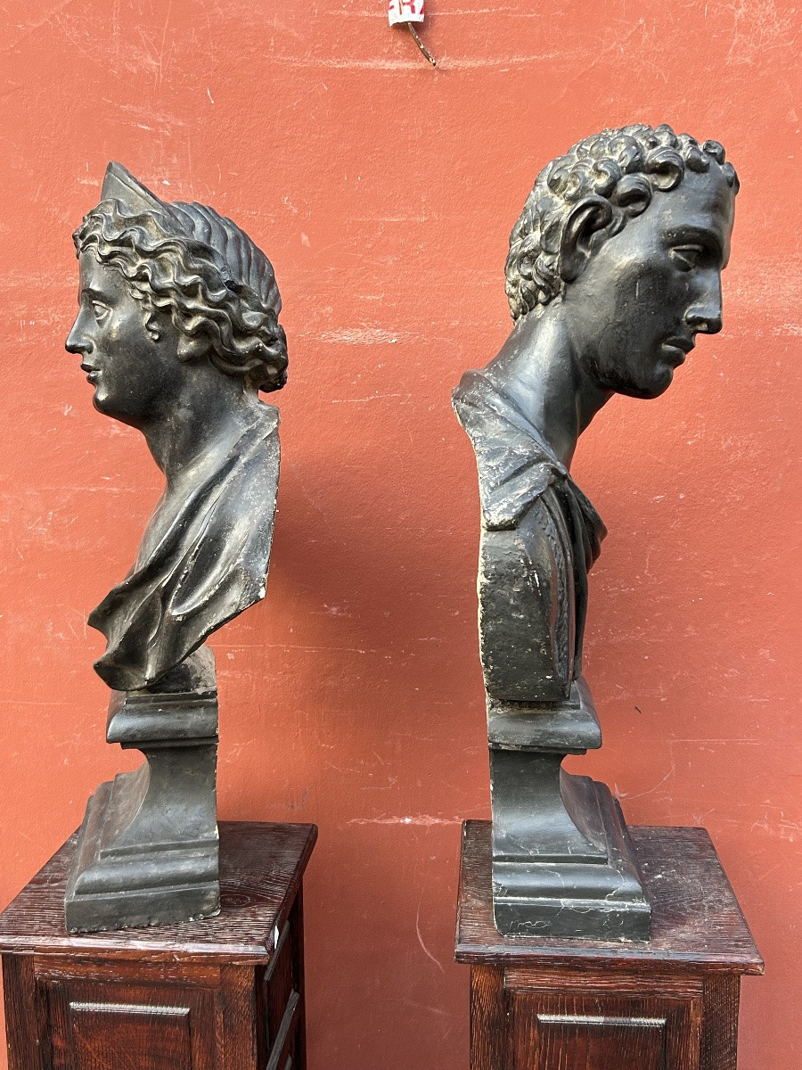 Important Pair Of Antique-style Plaster Busts, 18th Century - Roman Bust, Italy, H 90 Cm-photo-8