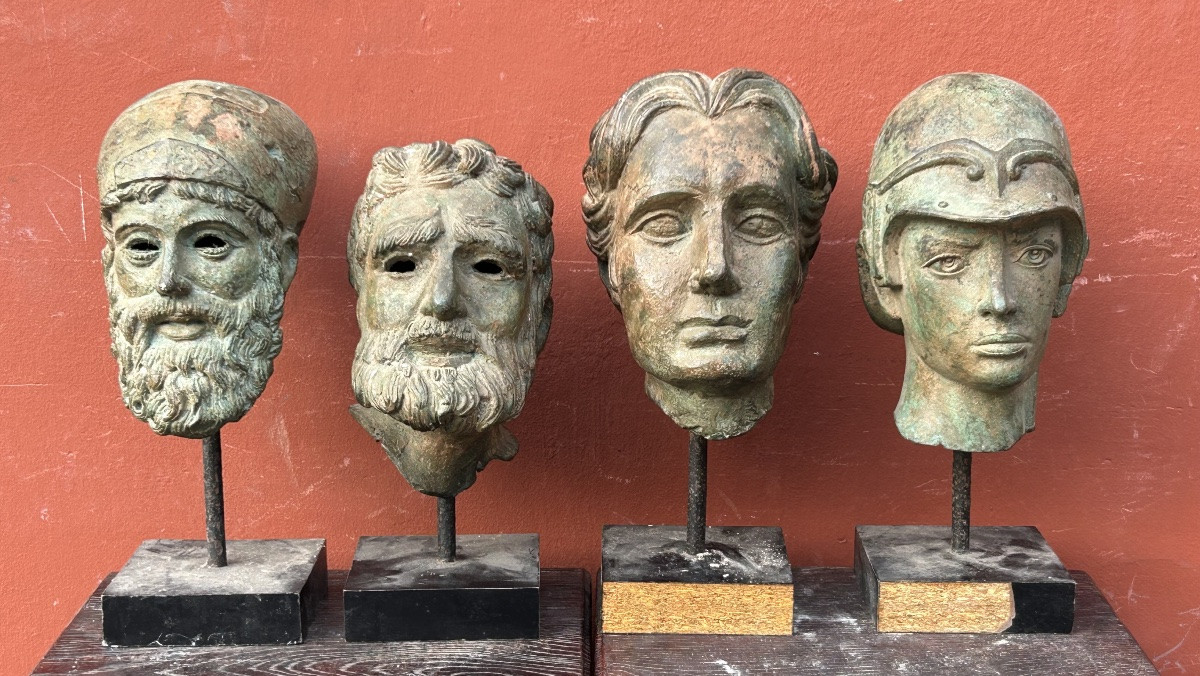 Lot de quatre têtes ou bustes en bronze d’après l’antique vers 1950-60 - buste - romain - Grèce-photo-2