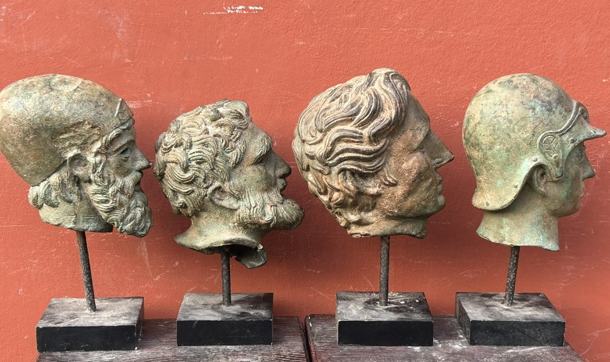 Lot de quatre têtes ou bustes en bronze d’après l’antique vers 1950-60 - buste - romain - Grèce-photo-3