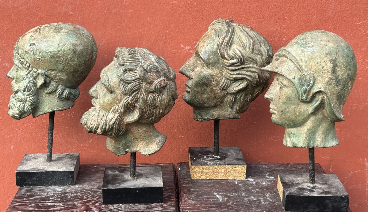 Lot de quatre têtes ou bustes en bronze d’après l’antique vers 1950-60 - buste - romain - Grèce-photo-1