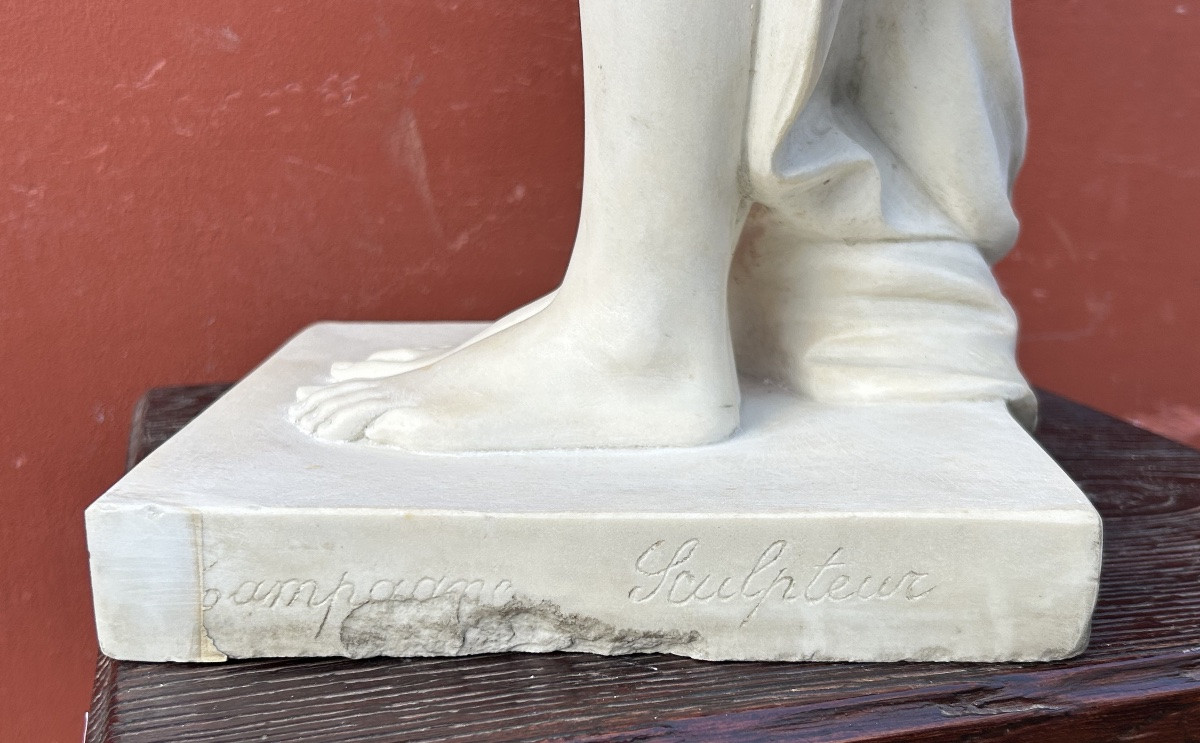Pierre-Etienne Daniel CAMPAGNE ( France 1851-1914) sculpture en marbre de Carrare Phrynée H 78 -photo-5