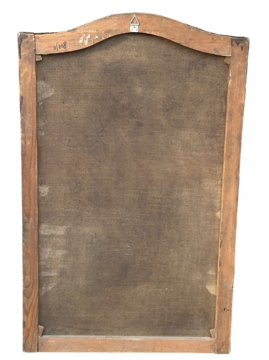 Vierge à l’enfant - huile sur toile d’époque XVIIIème siècle - peinture religieuse H 106 cm-photo-2