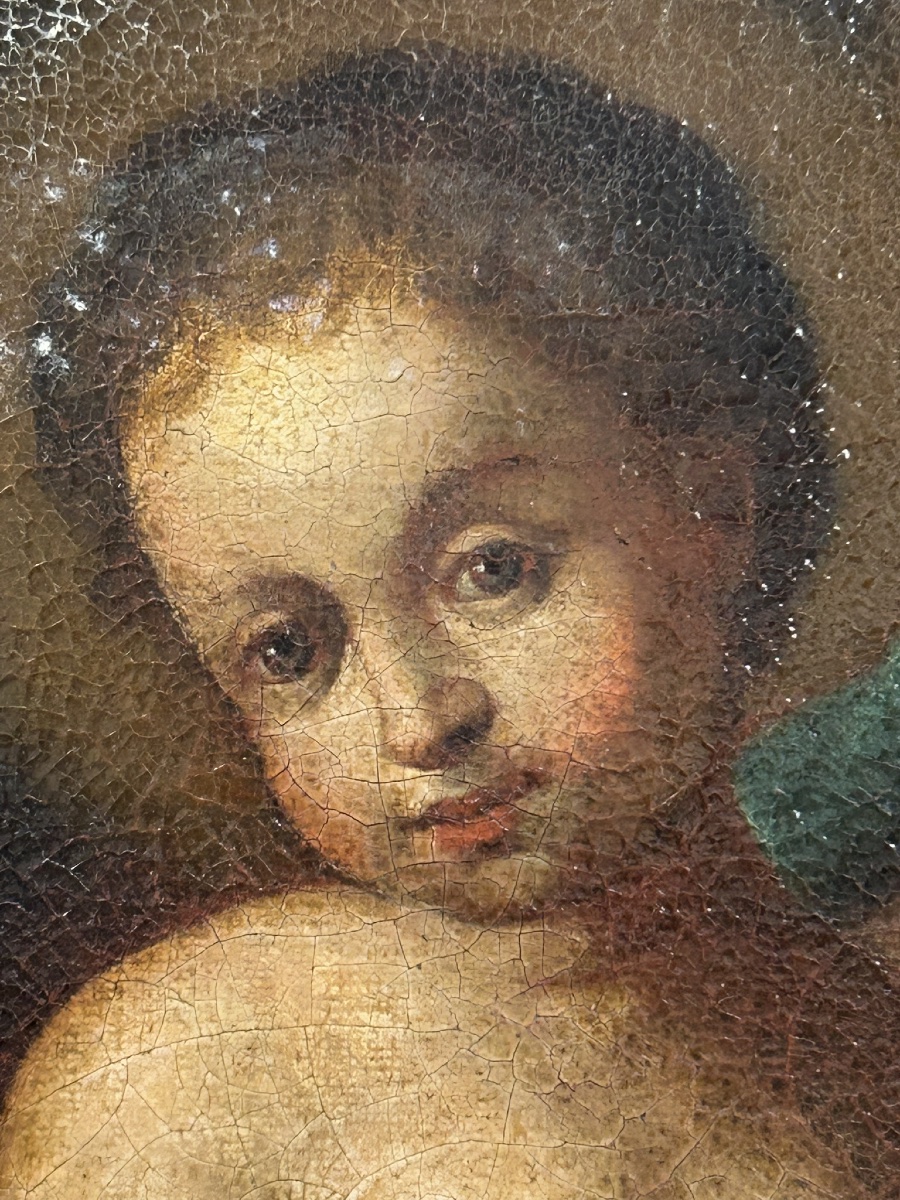 Vierge à l’enfant - huile sur toile d’époque XVIIIème siècle - peinture religieuse H 106 cm-photo-7