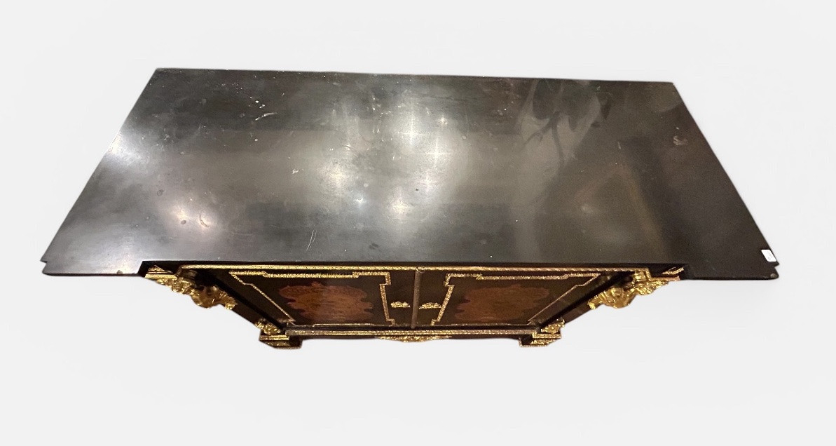 Meuble d’entre deux à hauteur d’appui d’époque Napoléon III bronze doré et marqueterie -photo-7