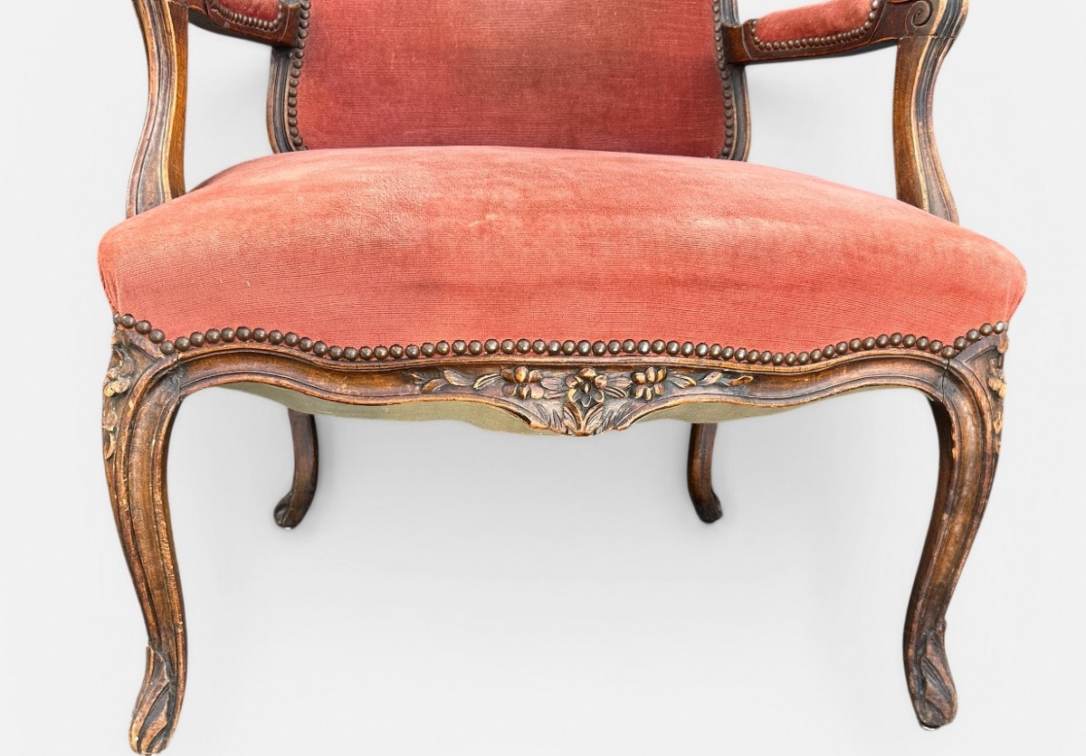 Suite Of Four Louis XV Style Flat-back Armchairs, Carved And Pegged Beech, Late 19th Century-photo-4