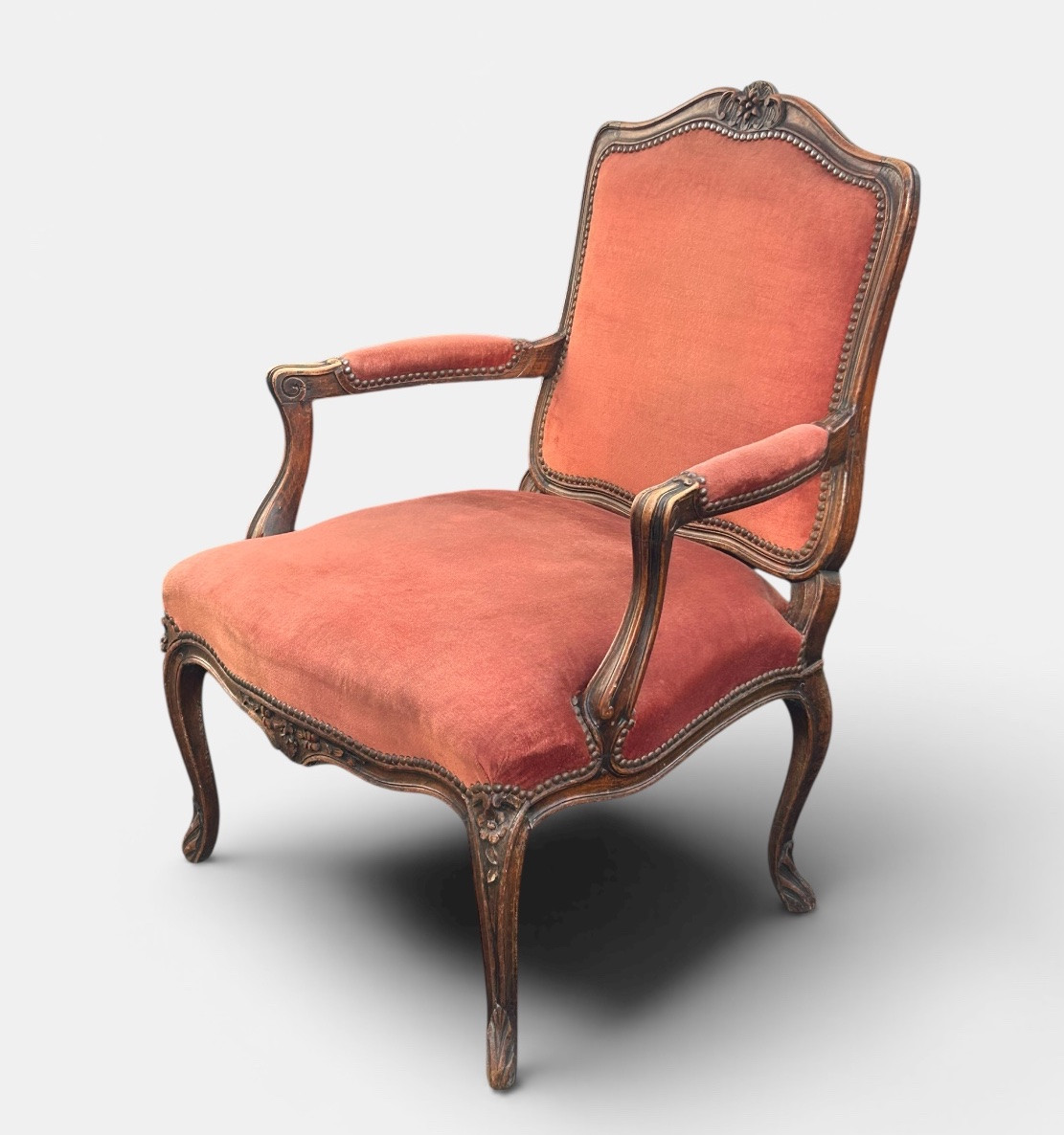 Suite Of Four Louis XV Style Flat-back Armchairs, Carved And Pegged Beech, Late 19th Century-photo-5