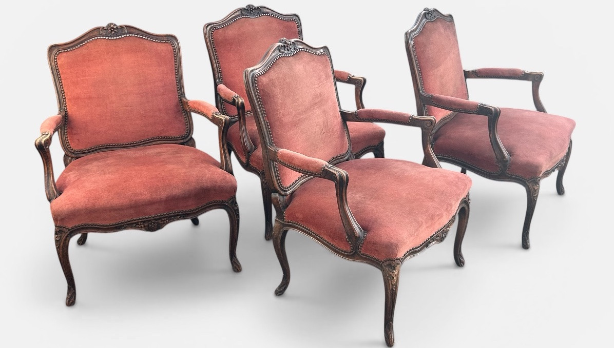 Suite Of Four Louis XV Style Flat-back Armchairs, Carved And Pegged Beech, Late 19th Century-photo-7