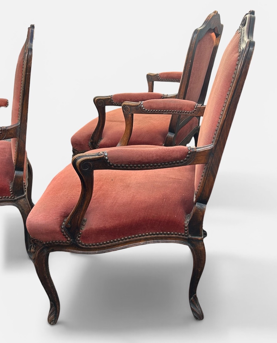 Suite Of Four Louis XV Style Flat-back Armchairs, Carved And Pegged Beech, Late 19th Century-photo-8