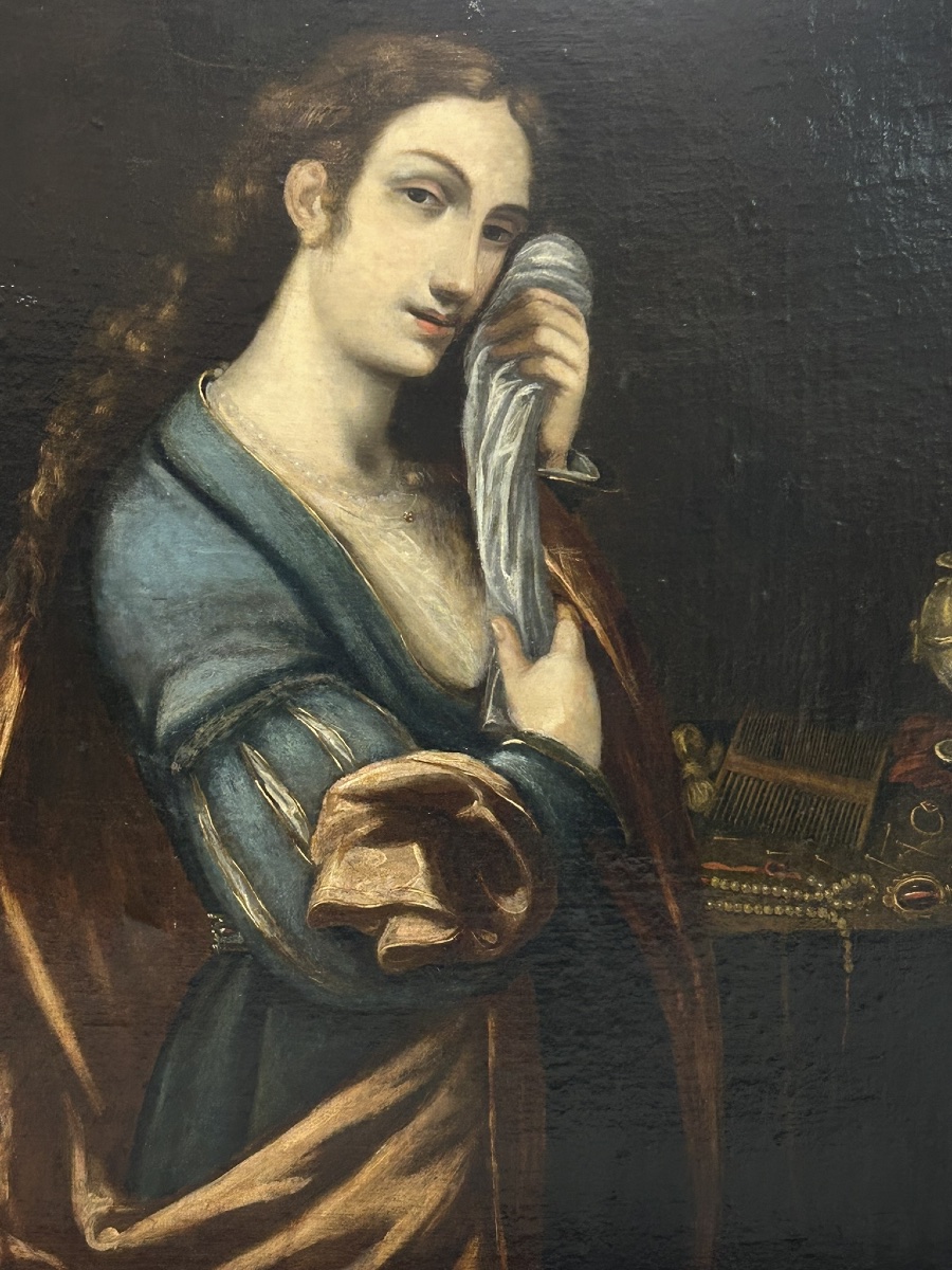 École Italienne vers 1700 portrait de femme à la toilette huile sur toile H 96 cm-photo-2