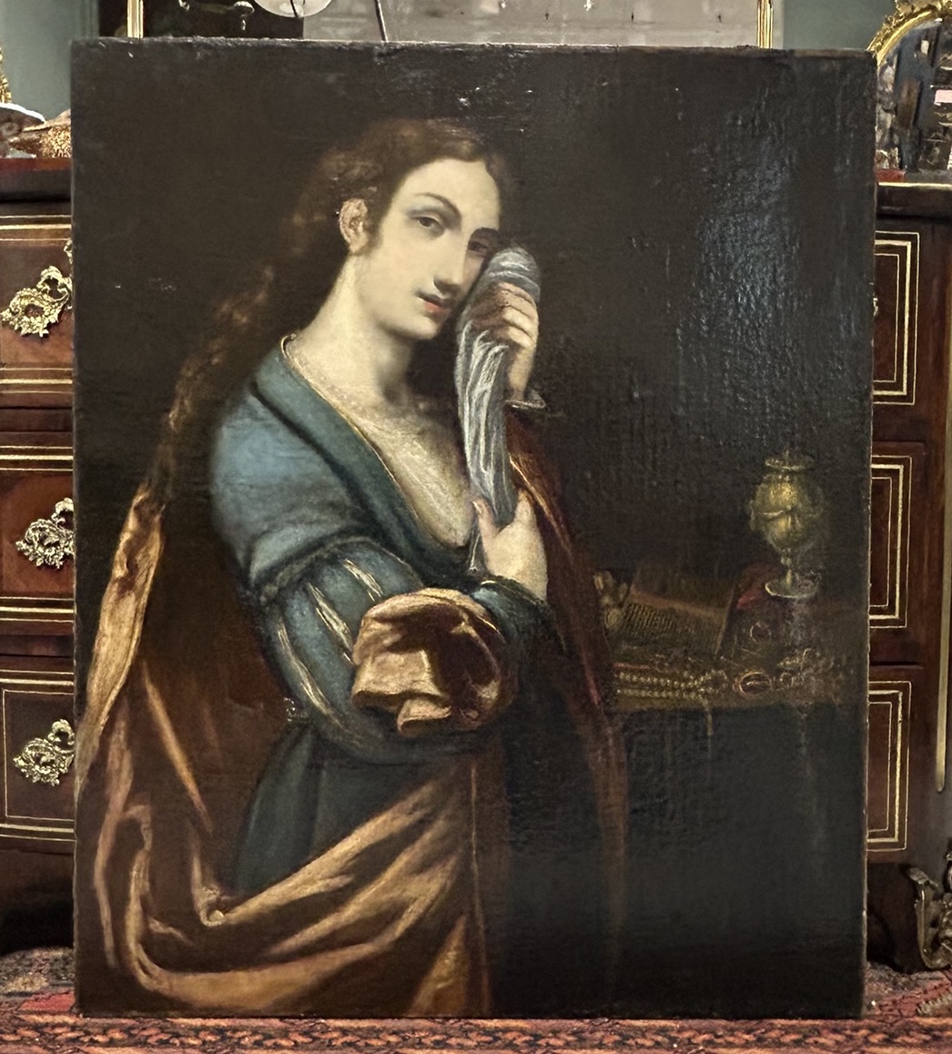 École Italienne vers 1700 portrait de femme à la toilette huile sur toile H 96 cm-photo-2