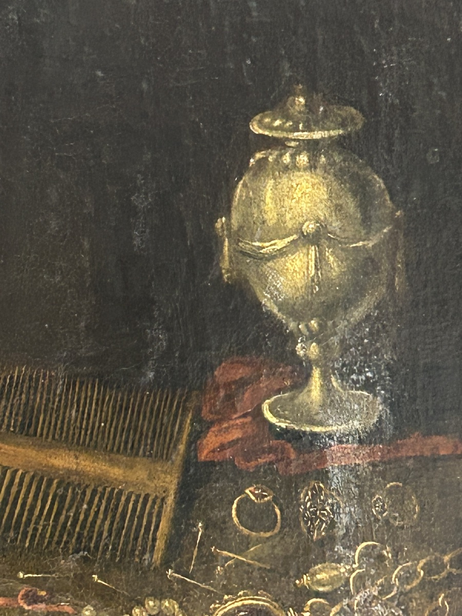 École Italienne vers 1700 portrait de femme à la toilette huile sur toile H 96 cm-photo-4