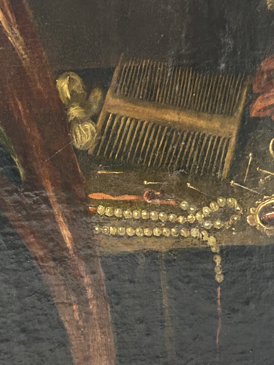 École Italienne vers 1700 portrait de femme à la toilette huile sur toile H 96 cm-photo-5