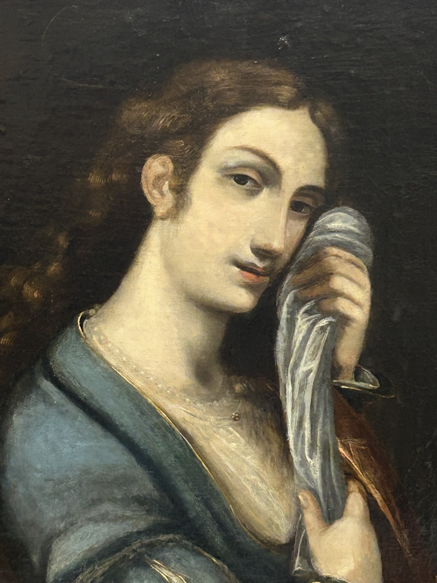 École Italienne vers 1700 portrait de femme à la toilette huile sur toile H 96 cm-photo-6