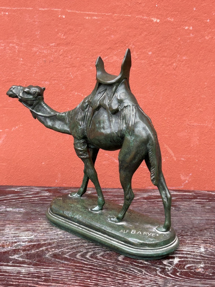 Louis Alfred Barye, Dit Barye Le Fils (1839-1895) Bronze Harnessed Dromedary 19th Century Camel-photo-6