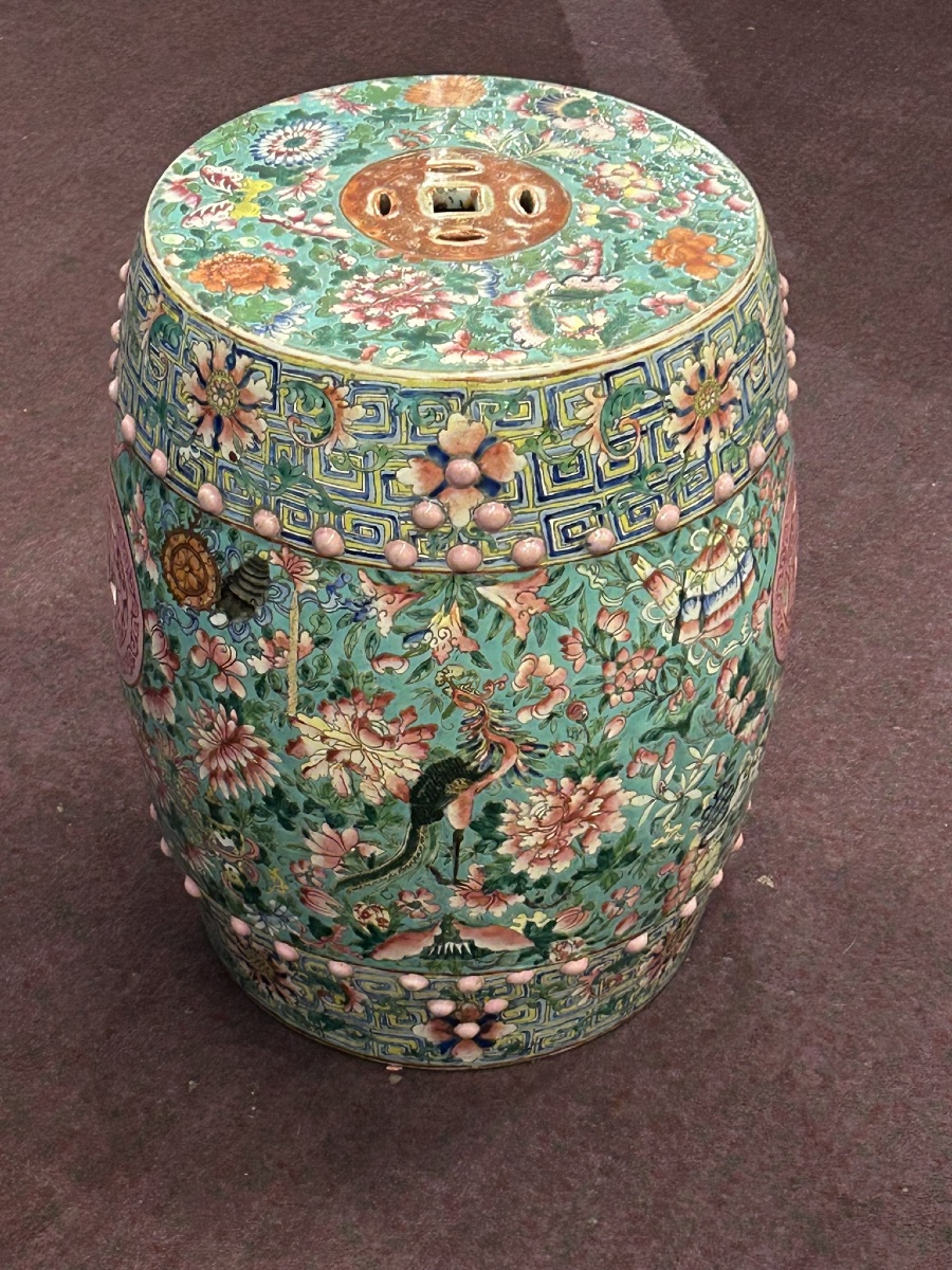 Tabouret de jardin Chinois famille rose époque XIXéme siècle - porcelaine de Chine -photo-2