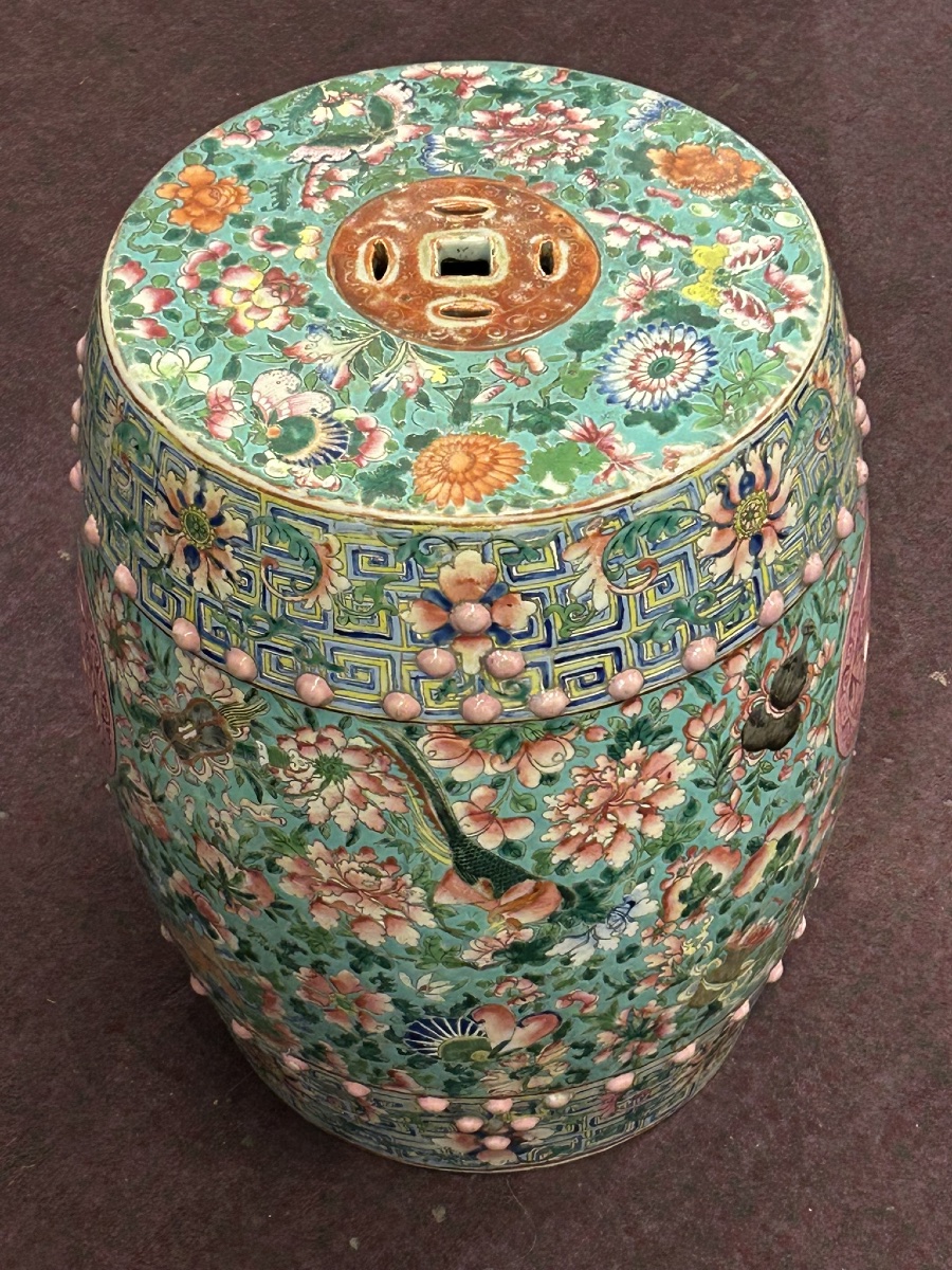 Tabouret de jardin Chinois famille rose époque XIXéme siècle - porcelaine de Chine -photo-4