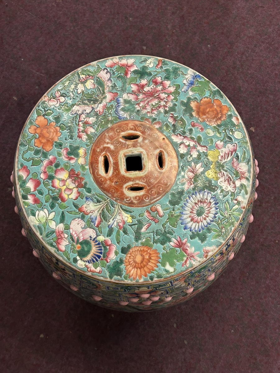 Tabouret de jardin Chinois famille rose époque XIXéme siècle - porcelaine de Chine -photo-1