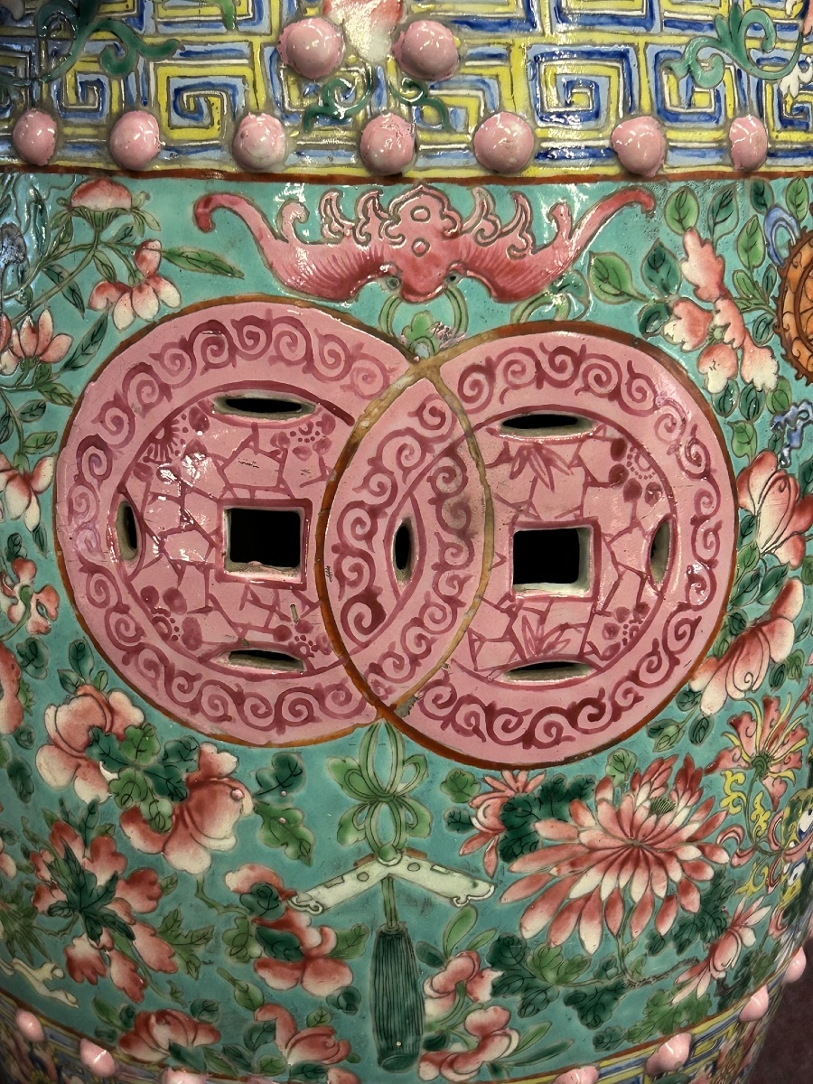 Tabouret de jardin Chinois famille rose époque XIXéme siècle - porcelaine de Chine -photo-4