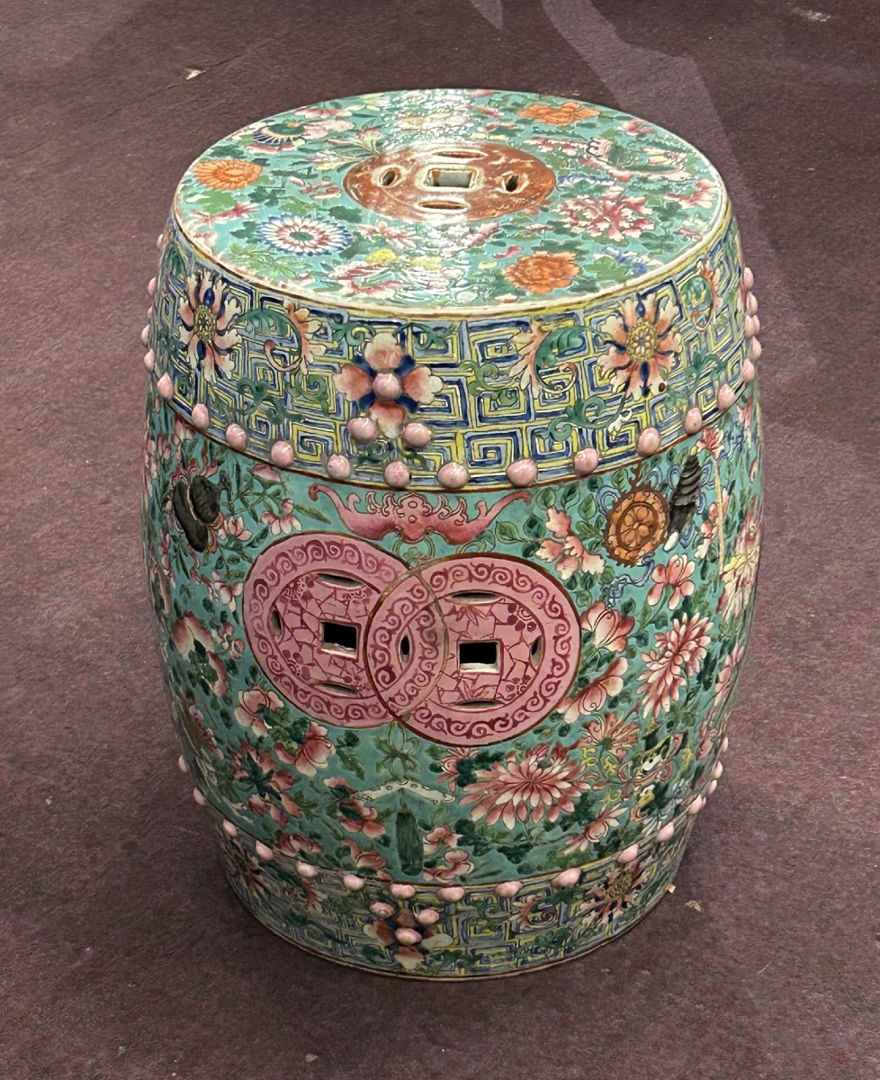 Tabouret de jardin Chinois famille rose époque XIXéme siècle - porcelaine de Chine 
