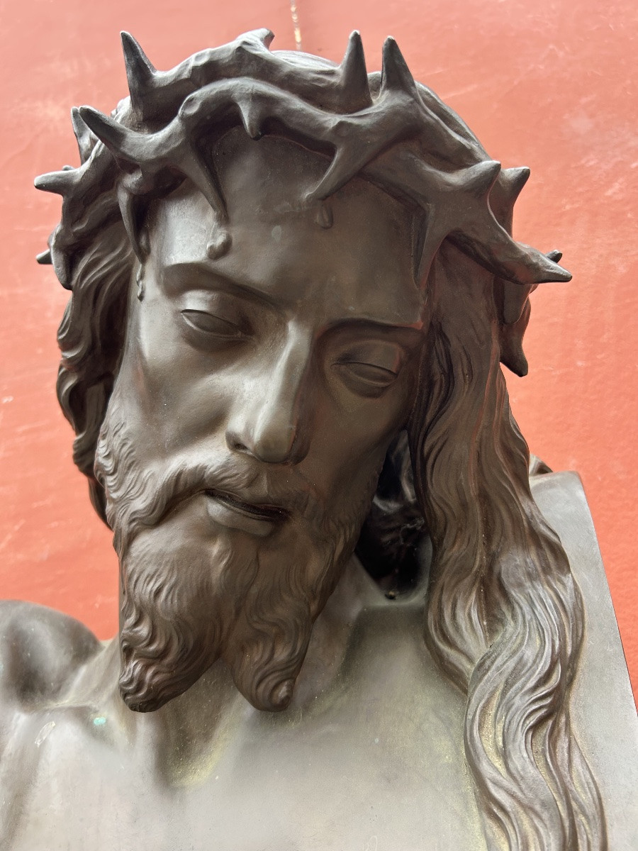 Auguste CLÉSINGER (1814-1883) important buste du Christ - fonte Barbedienne Rome 1858 H 64 cm-photo-3