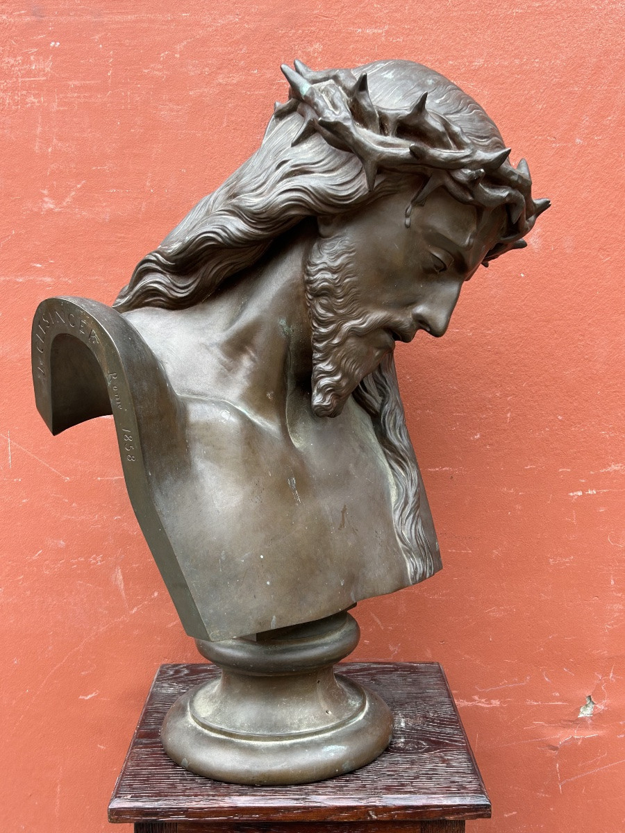 Auguste CLÉSINGER (1814-1883) important buste du Christ - fonte Barbedienne Rome 1858 H 64 cm-photo-4