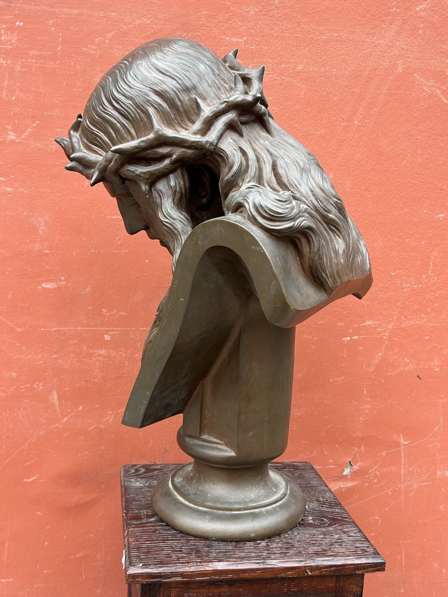 Auguste CLÉSINGER (1814-1883) important buste du Christ - fonte Barbedienne Rome 1858 H 64 cm-photo-3