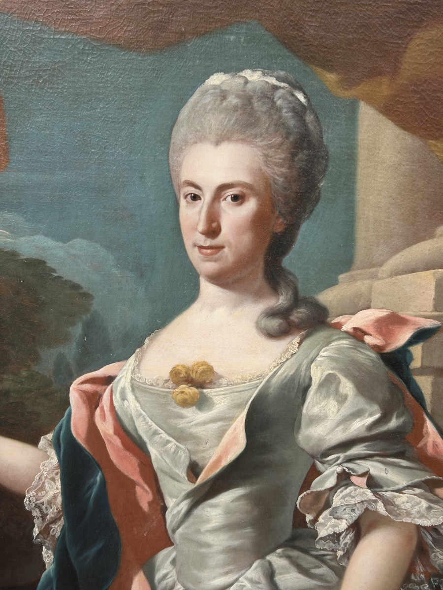 École Française fin XVII ou début XVIIIème portrait de femme au vase d’œillets Hauteur 144 cm-photo-3