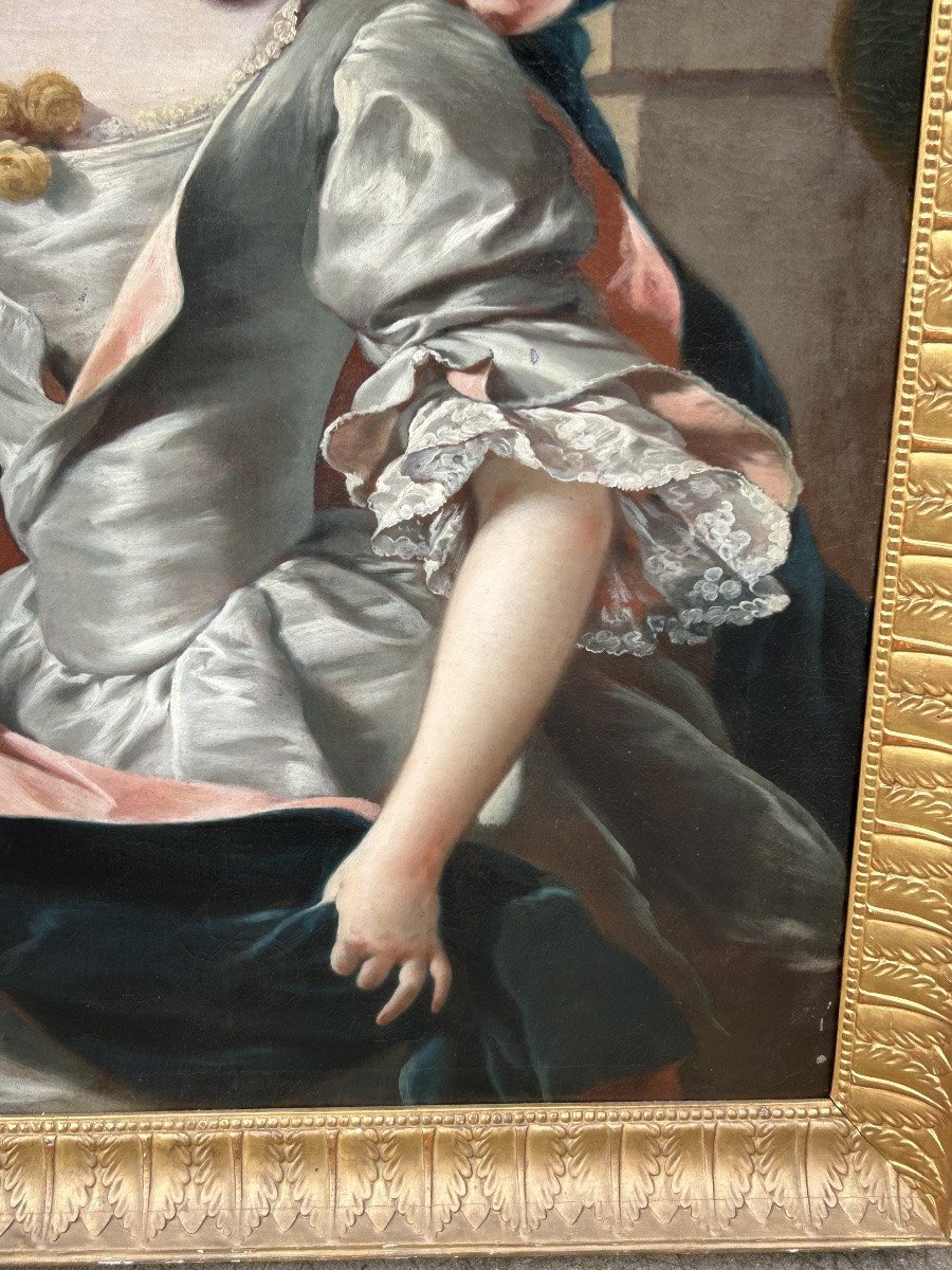 École Française fin XVII ou début XVIIIème portrait de femme au vase d’œillets Hauteur 144 cm-photo-2