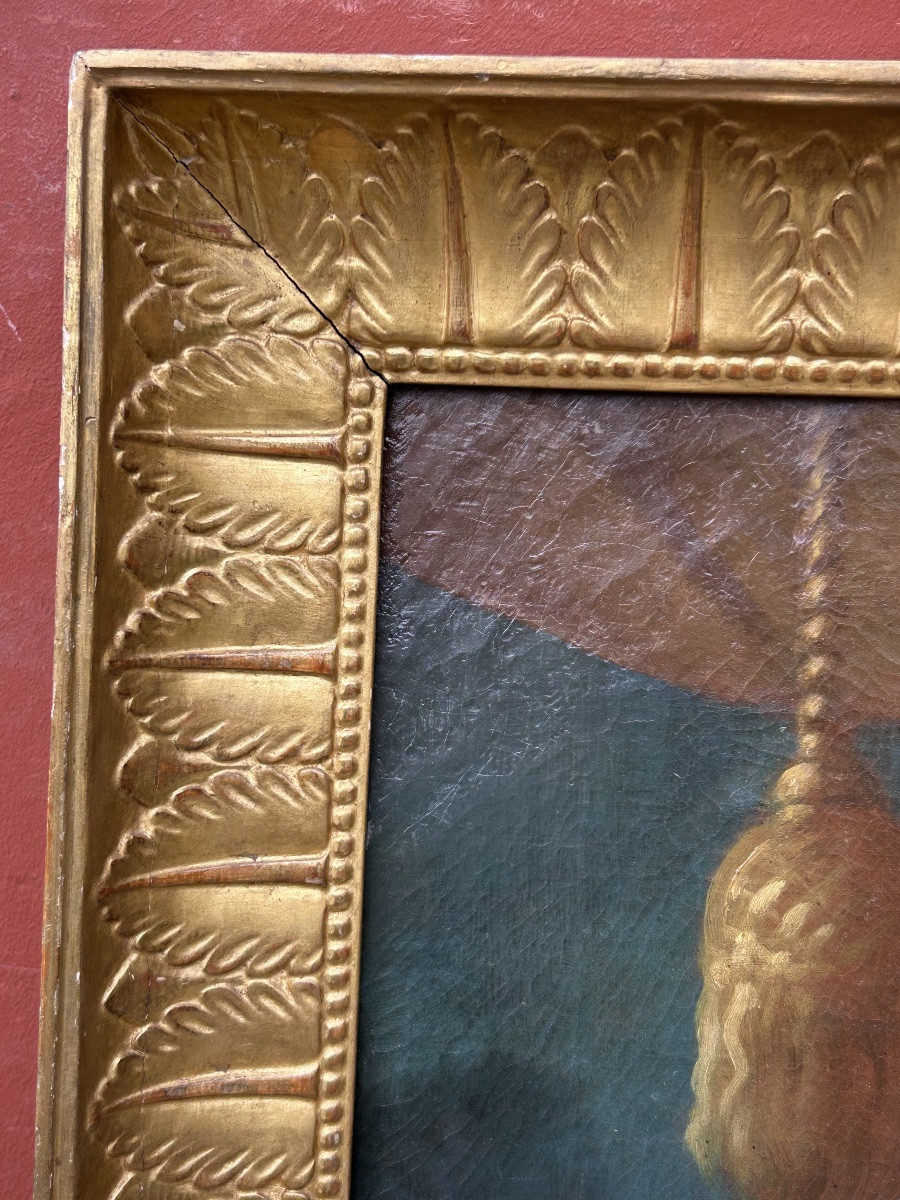 École Française fin XVII ou début XVIIIème portrait de femme au vase d’œillets Hauteur 144 cm-photo-4