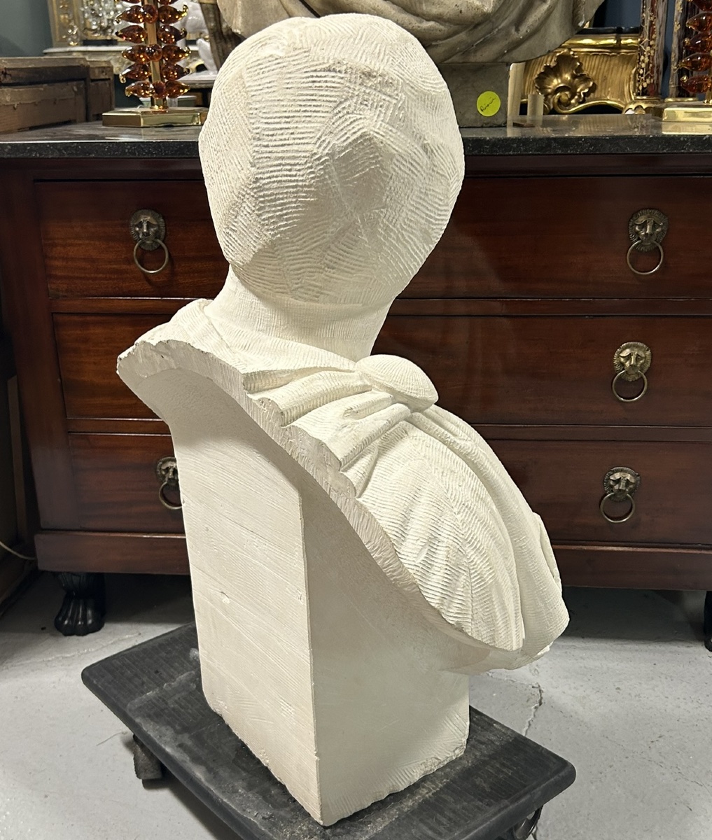 Large Roman Bust In Carved Stone Representing Brutus Circa 1940 - Rome - Antique H 88 Cm-photo-5